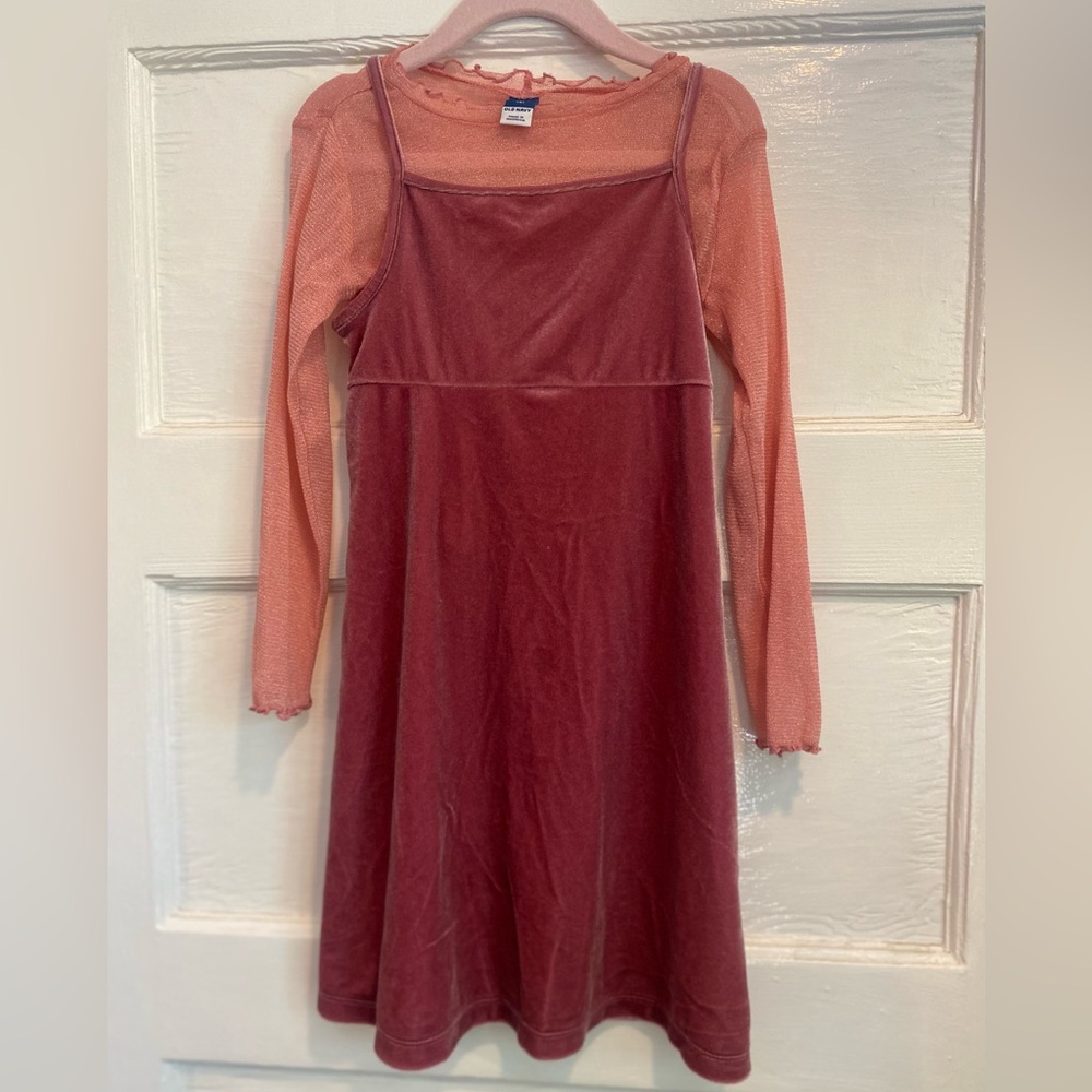 Old Navy Pink Velour and Sheer Crop Long Sleeve Dress